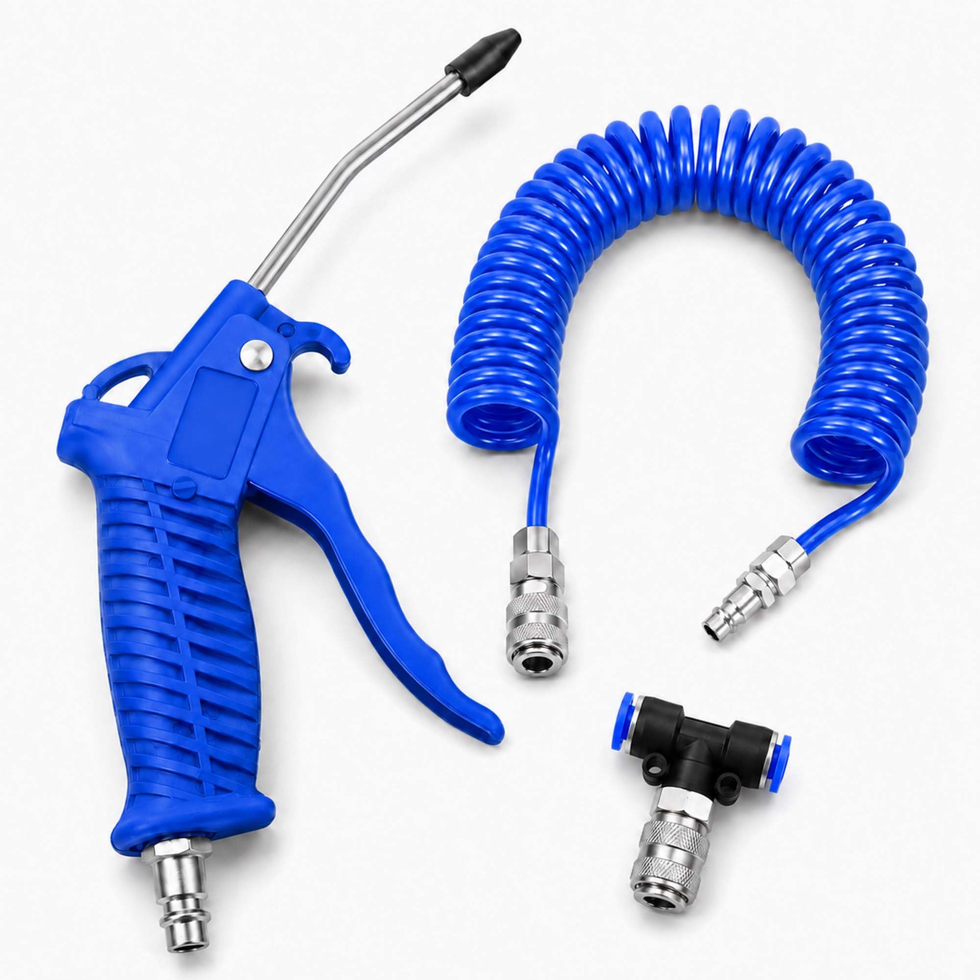 Truck Air Seat Cleaning Kit, 5m Recoil Hose 120mm Steel Blow Gun, Blue