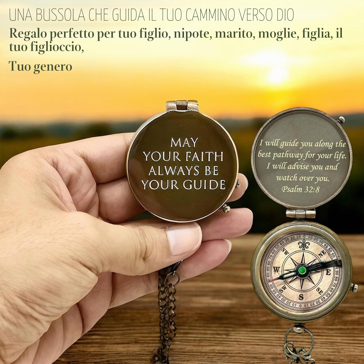 Bussola in ottone anticato con incisione personalizzata con custodia in pelle, regalo per bambini, battesimo, compleanno, lavoro