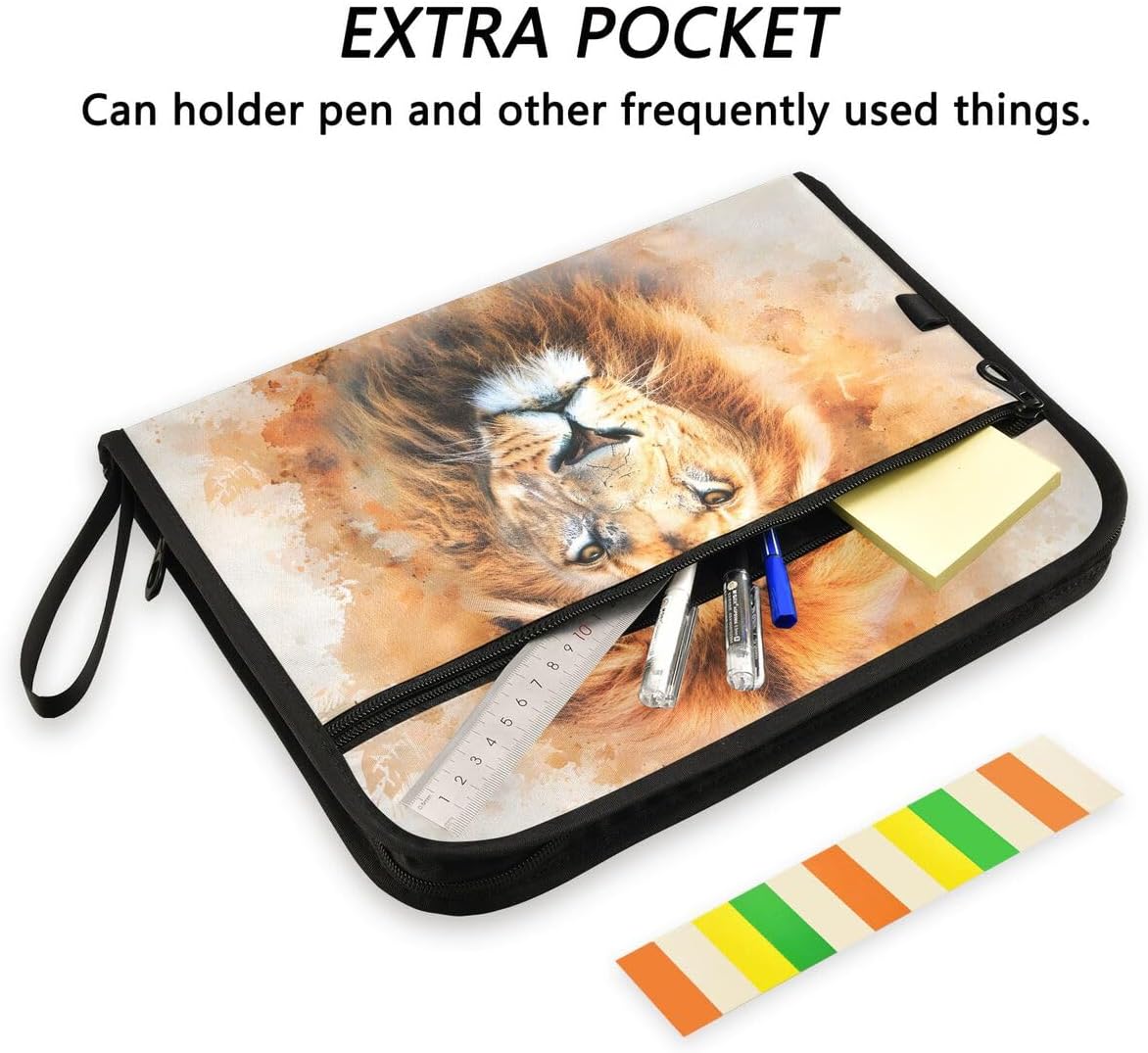 ALAZA Abstract Animal Lion Color Expandable Filing Folder Storage Organiser Box Files, 13 Pockets Zip Filing Folders for Home or Office Documents