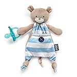 Chicco Pocket Buddies Soft Pacifier Holder-Lovey, Soothing Plush Toy Animal 0m+, Blue Bear