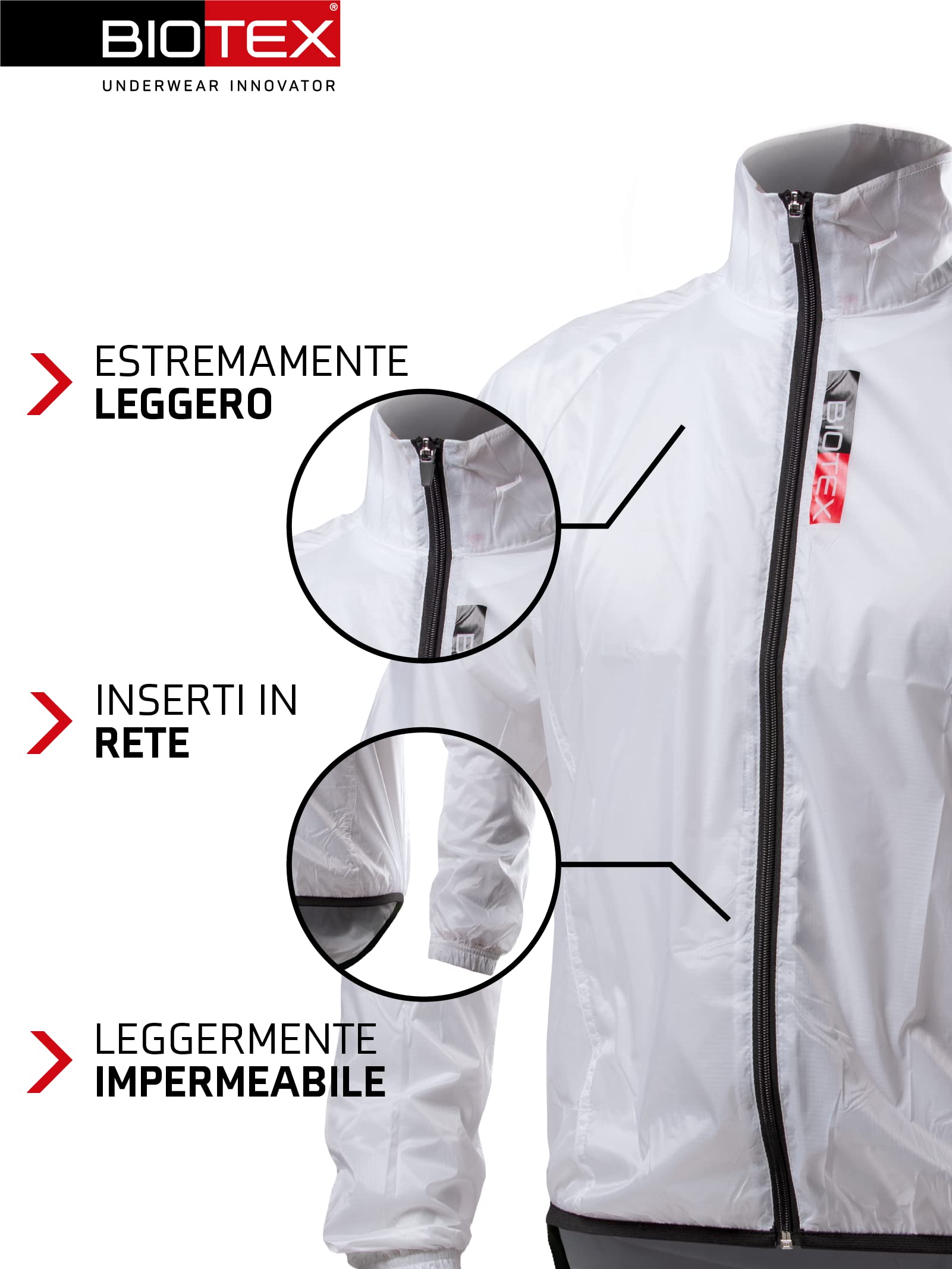 BIOTEX Mantellina X-Light Unisex Antivento e Traspirante, Giacca Traspirante e Ripiegabile per Ciclismo e Running