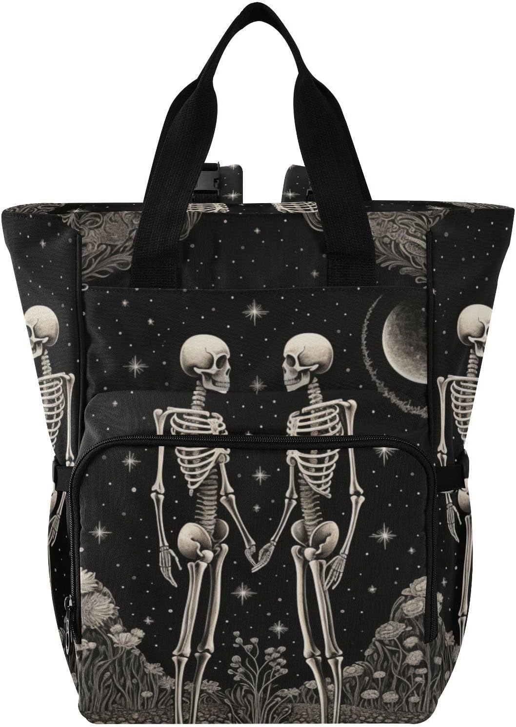 Diaper Backpack Gothic Skeletons Print with Insulated Feeding Bottle Insert, Large Baby Changing Bag with Stroller Straps 11.02×5.91×15.3 inches