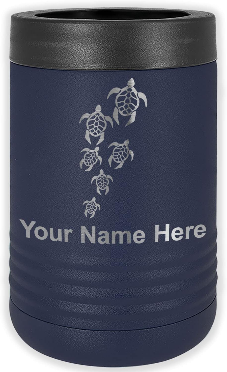 LaserGram Personalized 12 oz. Stainless Steel Can & Bottle Insulator, Sea Turtle Family – Keeps Drinks Cold Longer (Dark Blue)