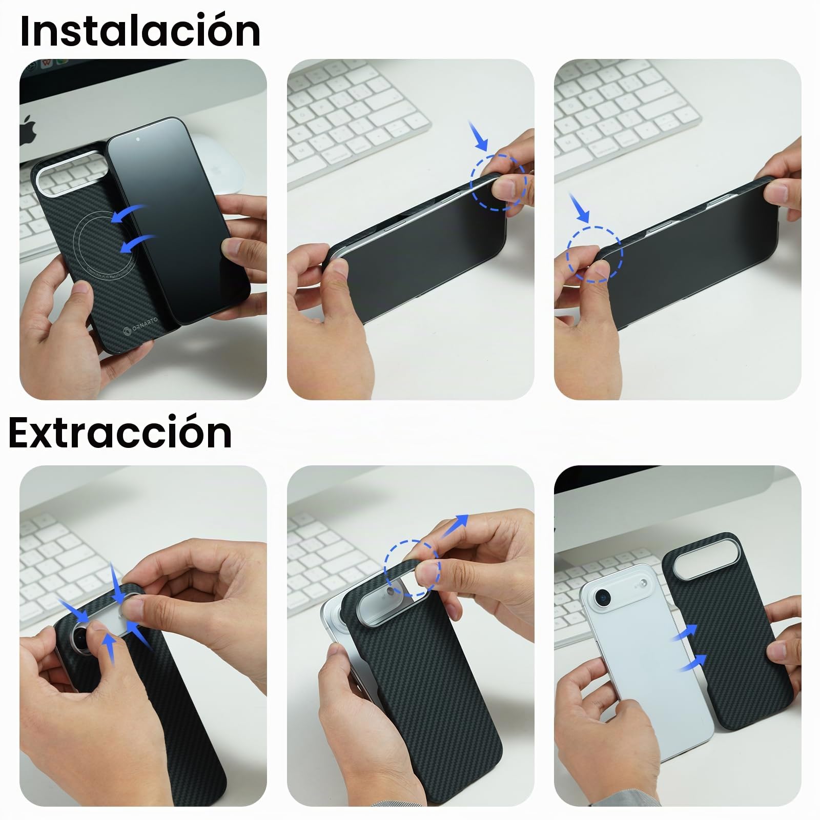 ORNARTO Funda Ultrafina para iPhone Air Magnética (6,5") – Carcasa de Fibra de Aramida, Compatible con MagSafe, Diseño Delgado y Ligero, Agarre 3D, Negro/Gris