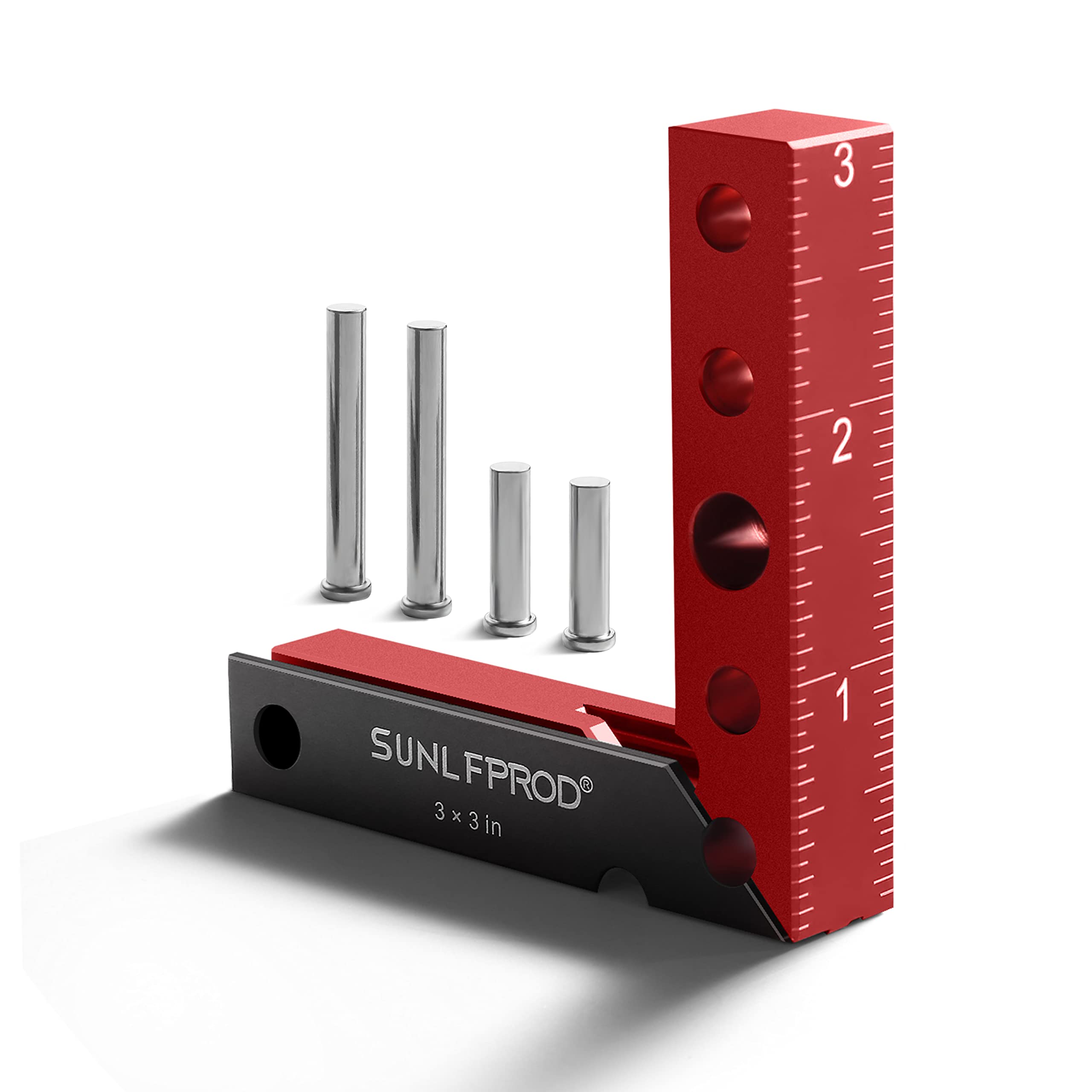 SUNLFPROD Mini Square Woodworking Center Finder 90 Degree Small Square Measuring Tool Woodworking Center Marking Tool Aluminum (Red-Gray)