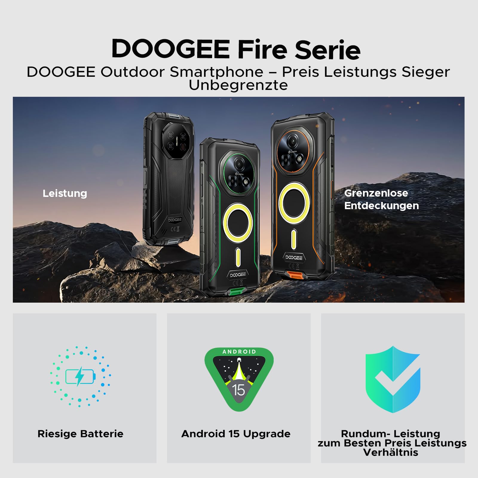 Fire 7 Pro Outdoor Mobile Phone Without Contract 1200LM Dual Camping Lamp AI 5G, Walkie Talkie, 13000mAh, Outdoor Smartphone 32GB+256GB, 6.6 Inch 64MP 3 Card Slot/Face ID/OTG/NFC