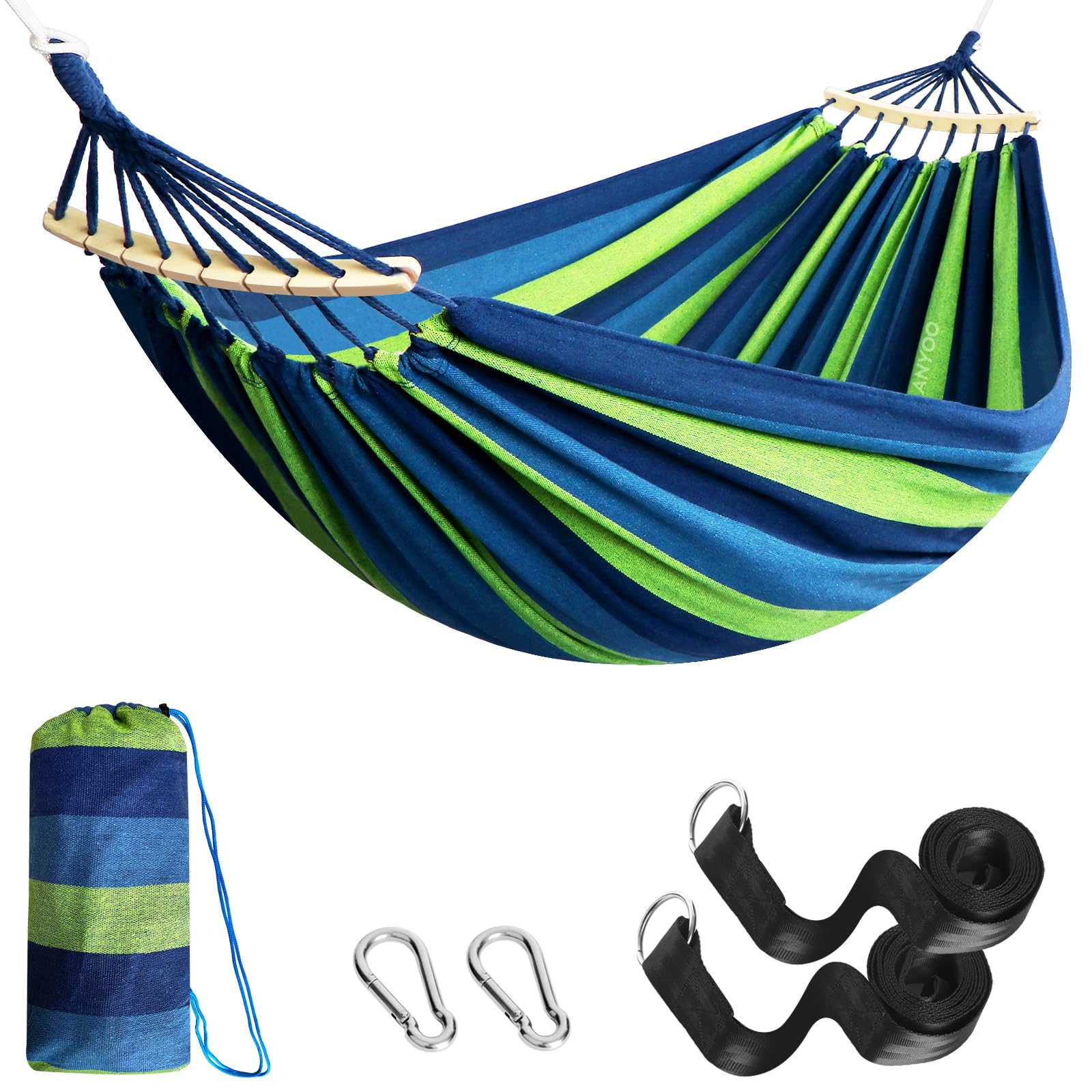 ANYOOGarden Hammock with Wooden Rod, Comfortable Portable Hammock with Belt Accessory, Carry Case for Indoor/Outdoor Patio Garden Beach