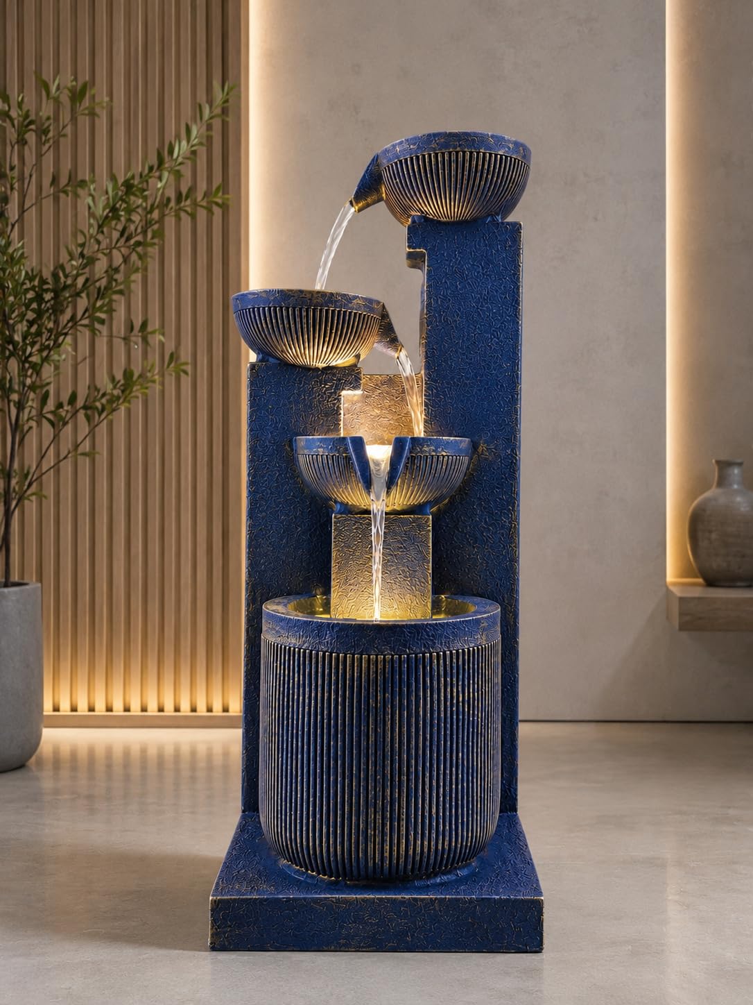 3 Feet Natural Fiber Water Fountain for Home Decor with LED Light | Indoor & Outdoor Floor Standing Waterfall Fountain | Large Decorative Water Feature for Living Room, Garden & Office-image-29