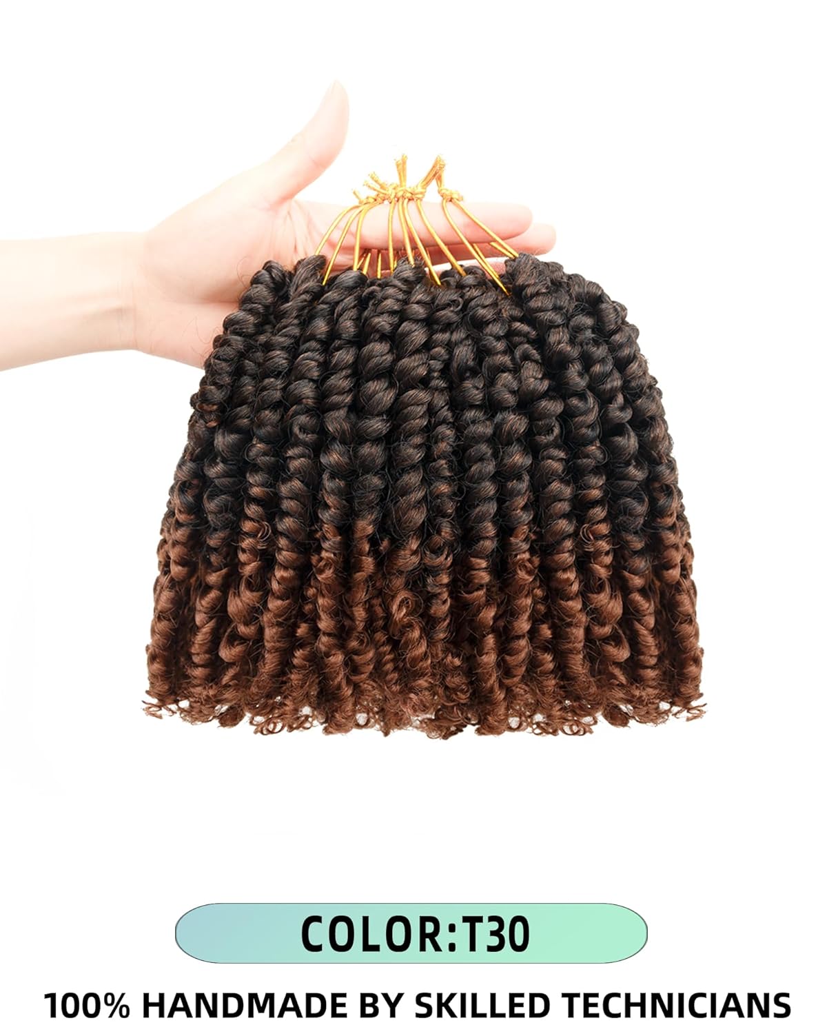 Pre-Twisted Passion Twist Crochet Hair for Black Women Passion Twist Hair Pre Looped Bohemian Braids 6 Inch 8 Packs Ombre Black to Brown Short Bob Curly Crochet Braiding Hair Extensions(6"-8P T30) - Image 7