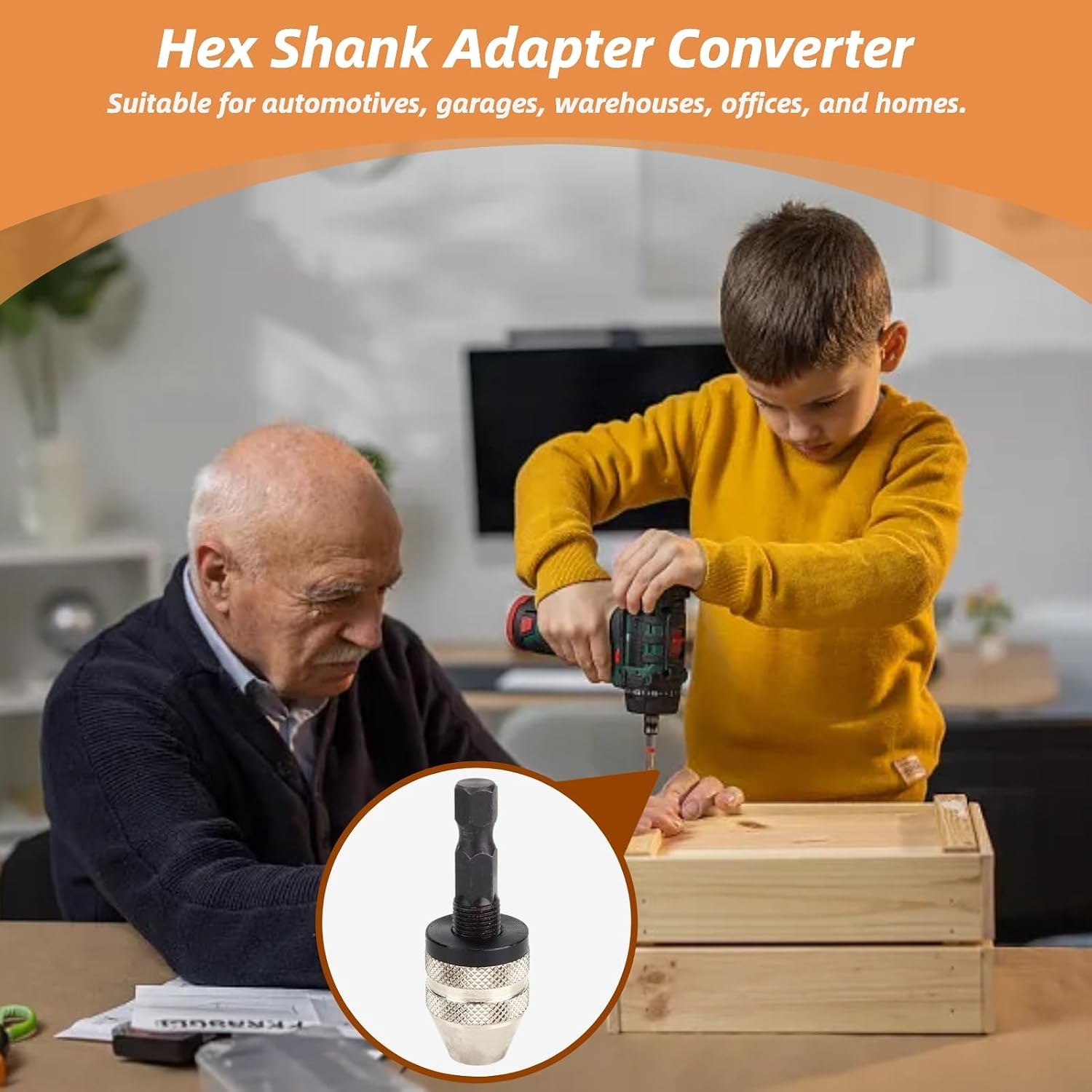 2PCS Drill Chuck, Hex Shank Adapter Converter Change Drill Adapter Keyless Adapter Converter for Home Use