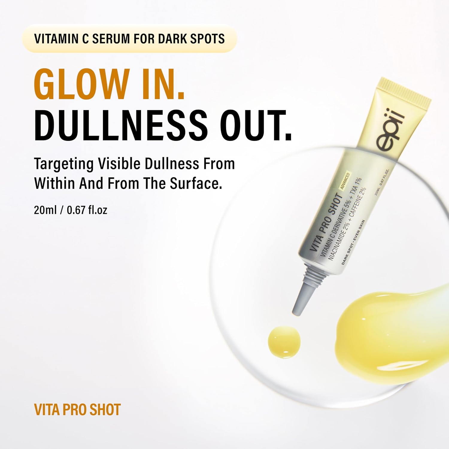 Vita Pro Shot Vitamin C Brightening Serum with Tranexamic Acid, Niacinamide & Caffeine - Korean Dark Spot Corrector for Hyperpigmentation, Uneven Skin Tone & Radiance 20mL