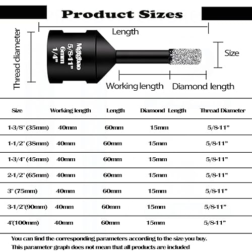 Miniatura 2 de Mgtgbao Brocas de núcleo de diamante seco de 4 pulgadas (3.937in), kit de sierra de diamante soldado al vacío para azulejos de cerámica de