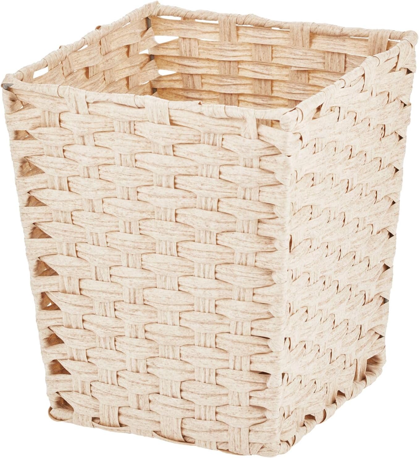 mDesignSmall Woven Basket Trash Can Wastebasket - Square Garbage Container Bin for Bathrooms, Kitchens, Home Offices, Craft, Laundry, Utility Rooms, Garages - Cream/Beige