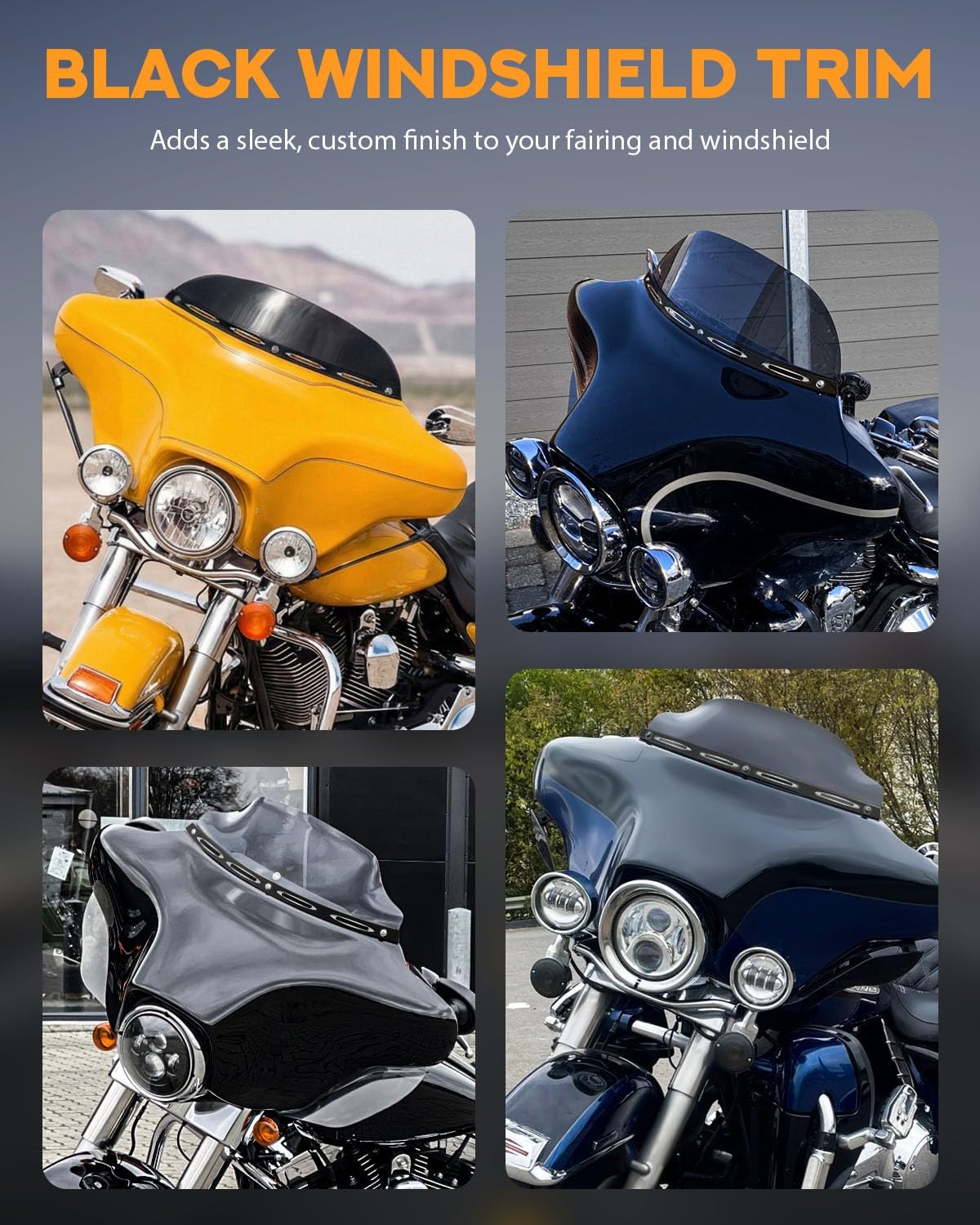 PBYMT Polished Windshield trim Motorcycle Windscreen Compatible with Harley 1996-2013 Touring Ultra Limited Street Glide Electra Glide Tri Glide Black