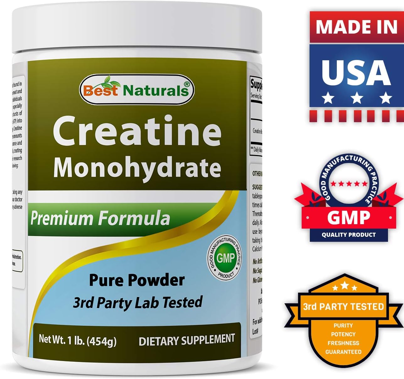 Best Naturals Creatine Monohydrate 1 Lb Pure Powder (1 LB (Pack of 3))