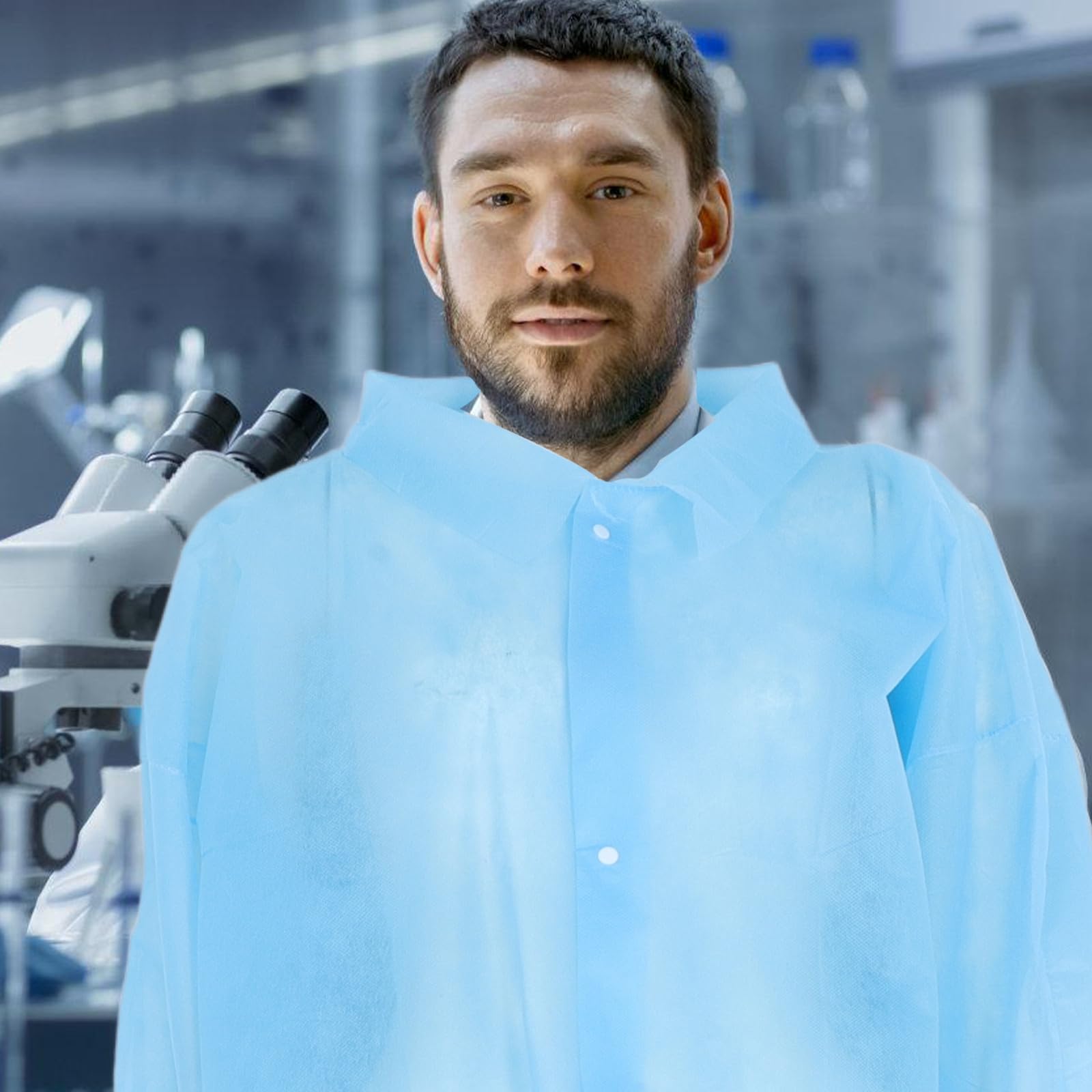 Sosoport 10pezzi Camici Monouso Laboratorio Blu Non Tessuto, Leggeri e Facili da Indossare, Vestibilità 3xl per Ambienti di Lavoro Protetti