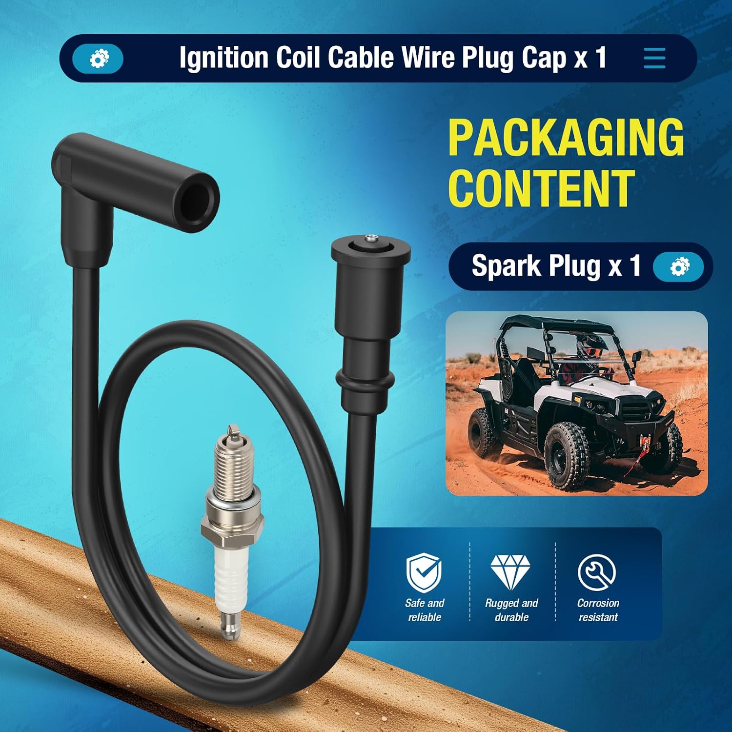 Ignition Coil Wire Spark Plug For Hisun 250 400 450 500 Massimo Gunner Spire 250 Alligator Axis MTD 500 Coleman UT400 UT500 Bennche Cowboy 250 400 500 Bighorn Gray Wolf MSU 400 500 33101-113E00-0000