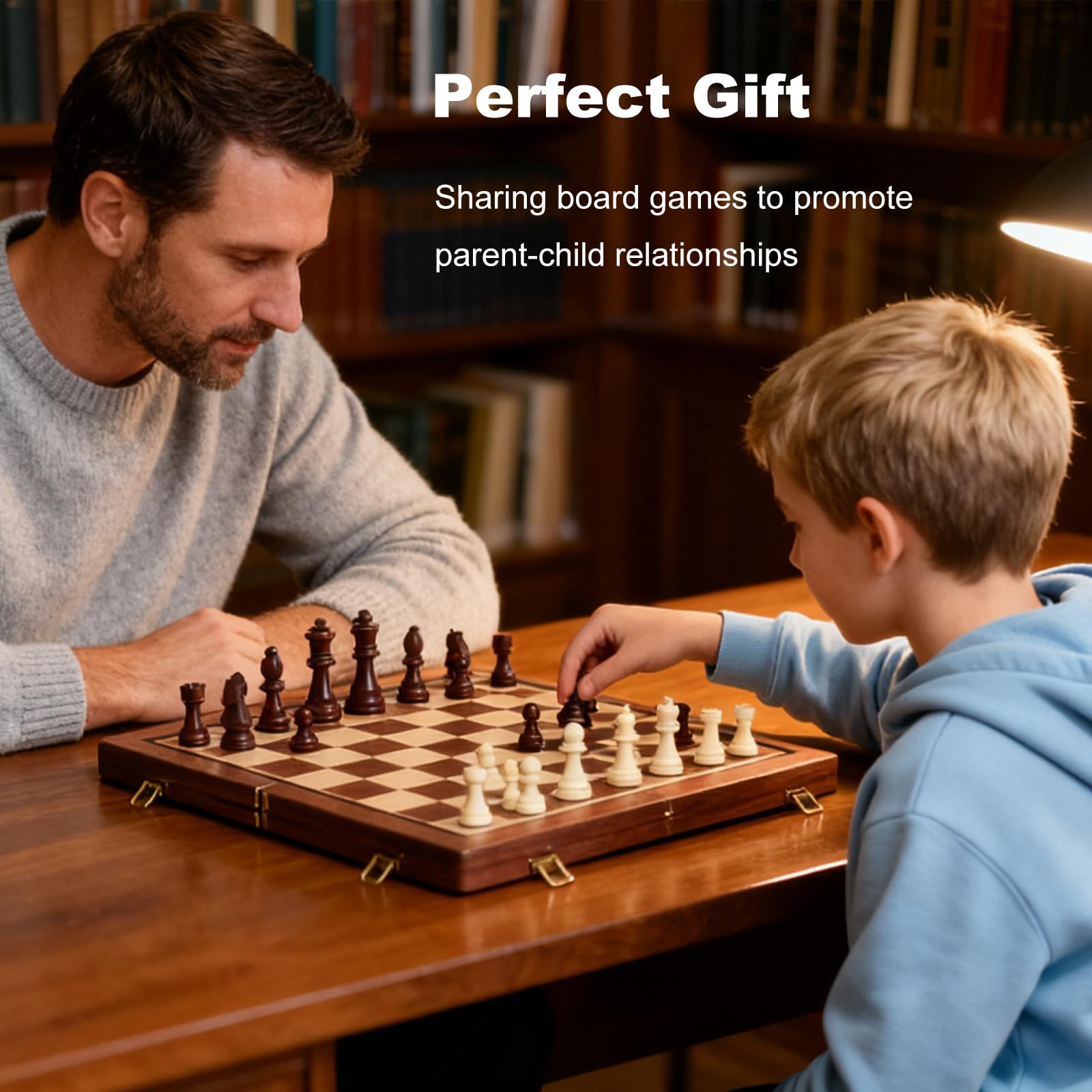 Jeu d'échecs magnétique en bois de 38,1 cm avec planche pliante et fente de rangement pour pièces d'échecs, ensemble de jeu d'échecs portable fait à la main pour enfants, adultes, débutants et