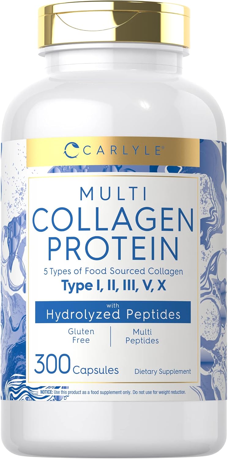 Carlyle Multi Collagen Protein 2000mg | 300 Capsules | Type I, II, III, V, X | Collagen Peptide Pills | Keto & Paleo Friendly, Gluten Free Supplement