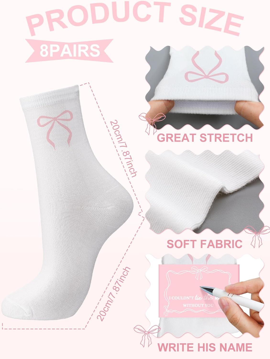 Glitopper 8 Pairs Bridesmaid Socks Set Bow Socks I Couldn't Tie the Knot Without You Bridesmaids Proposal Gifts