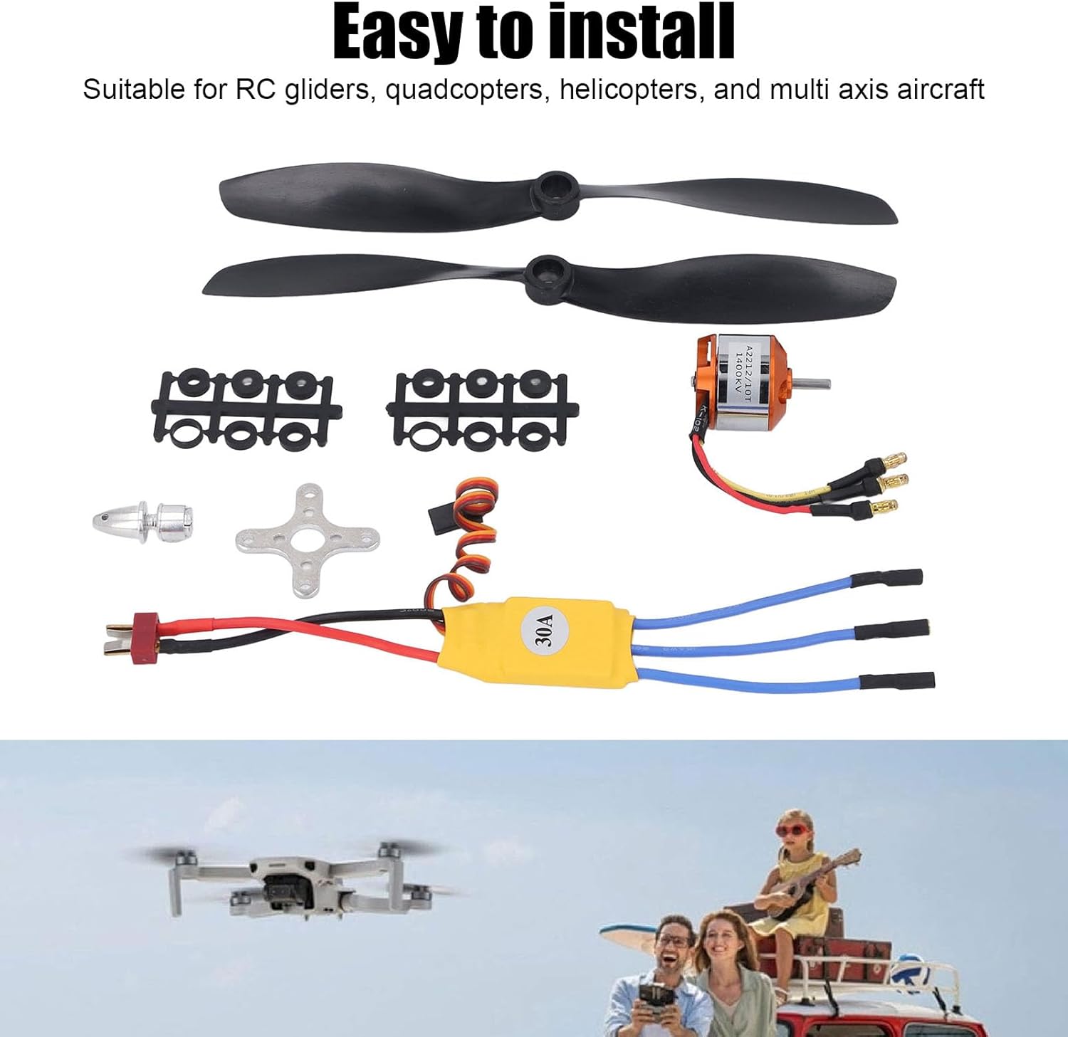 Walfront Drone Motor ESC Kit High Speed 1400KV Brushless Motor A2212 30A ESC 10T for 550 RC Quadcopter Aircraft Multicopter Kit