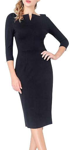 Marycrafts Womens Work Office Business Square Neck Sheath Midi Dress