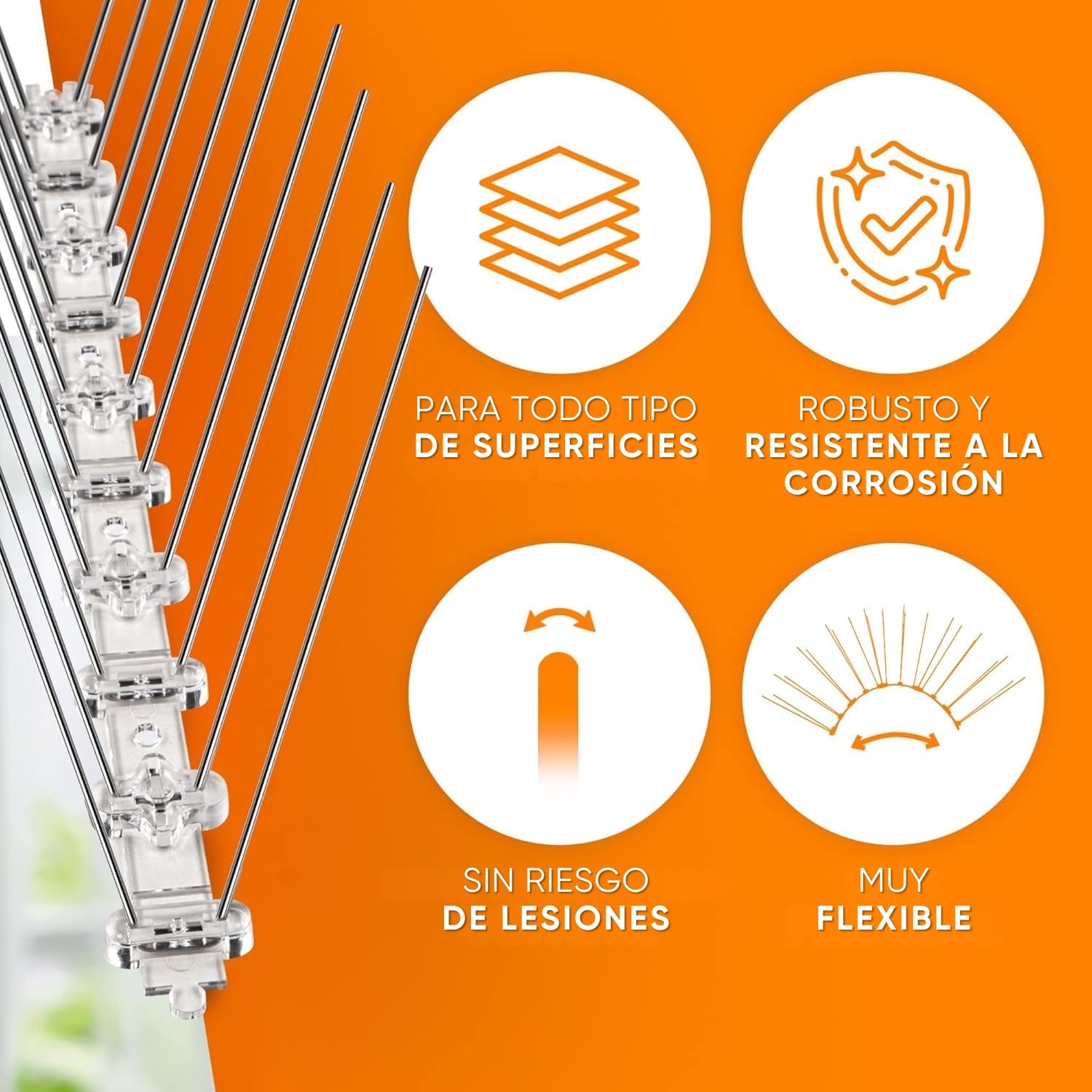 WERKTAL Repelente de palomas,Eficaz repelente de aves de acero inoxidable duradero [3 metros],Montaje sin herramientas gracias a Nanotape,Contra todas las especies de aves