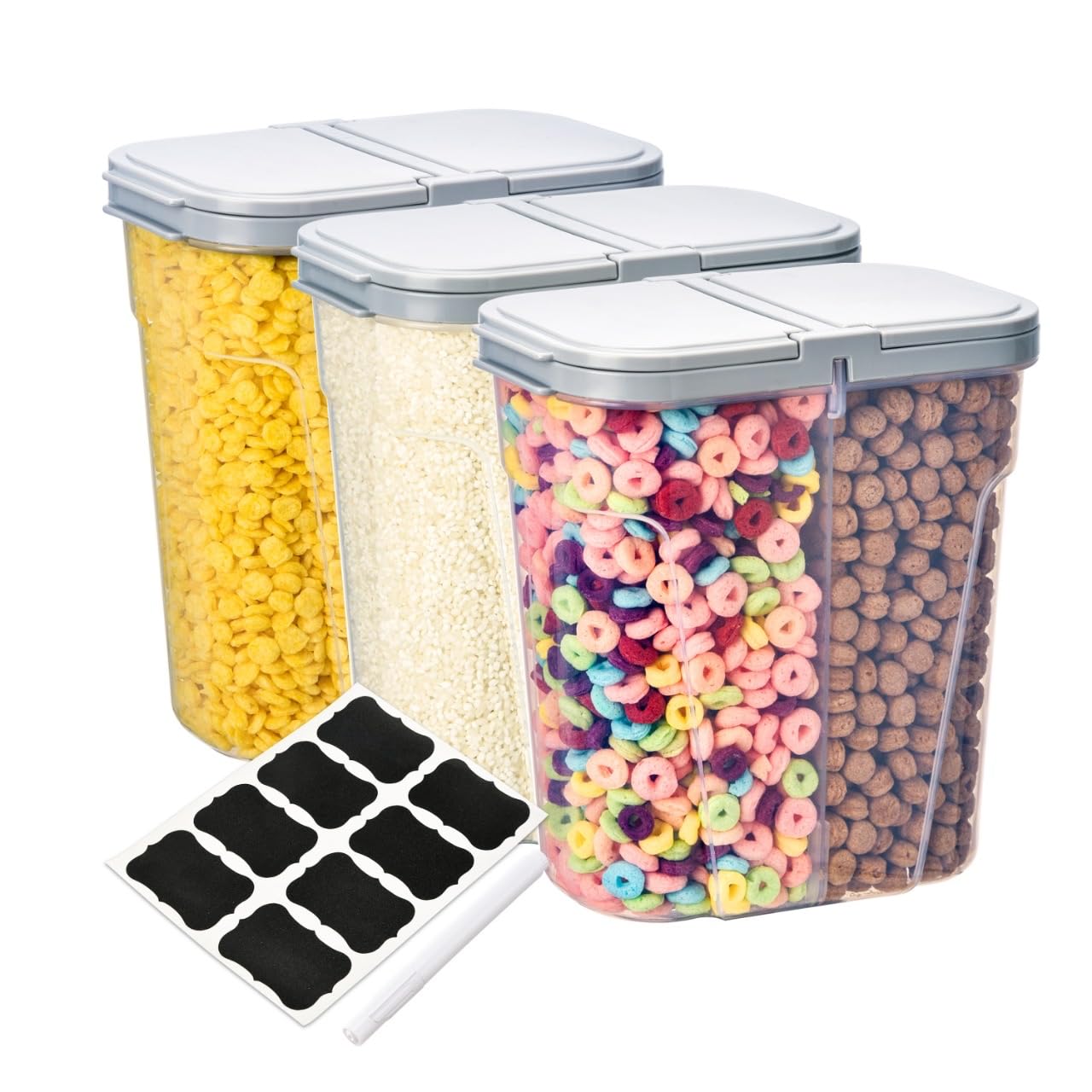 Deli Kitchen 5 Liter BPA free Cereal Storage Containers 2-in-1 Box, Plastic Food Storage Container with Airtight lids, Durable, Stackable Kitchen Dispenser for Cereals (Pack of 3)