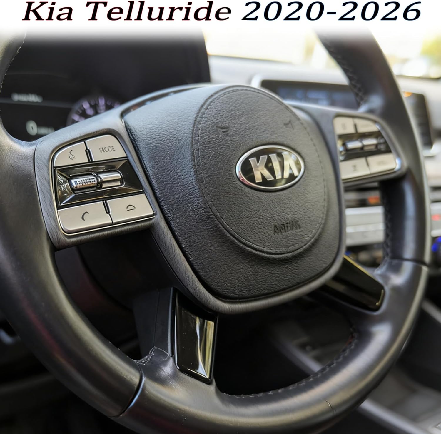 Steering Wheel Button Cover, for Kia Telluride 2020 2021 2022 2023 2024 2025 2026,Steering Wheel Button Panel Protection Frame Molding Trim - Gray Wood Grain(Style A)