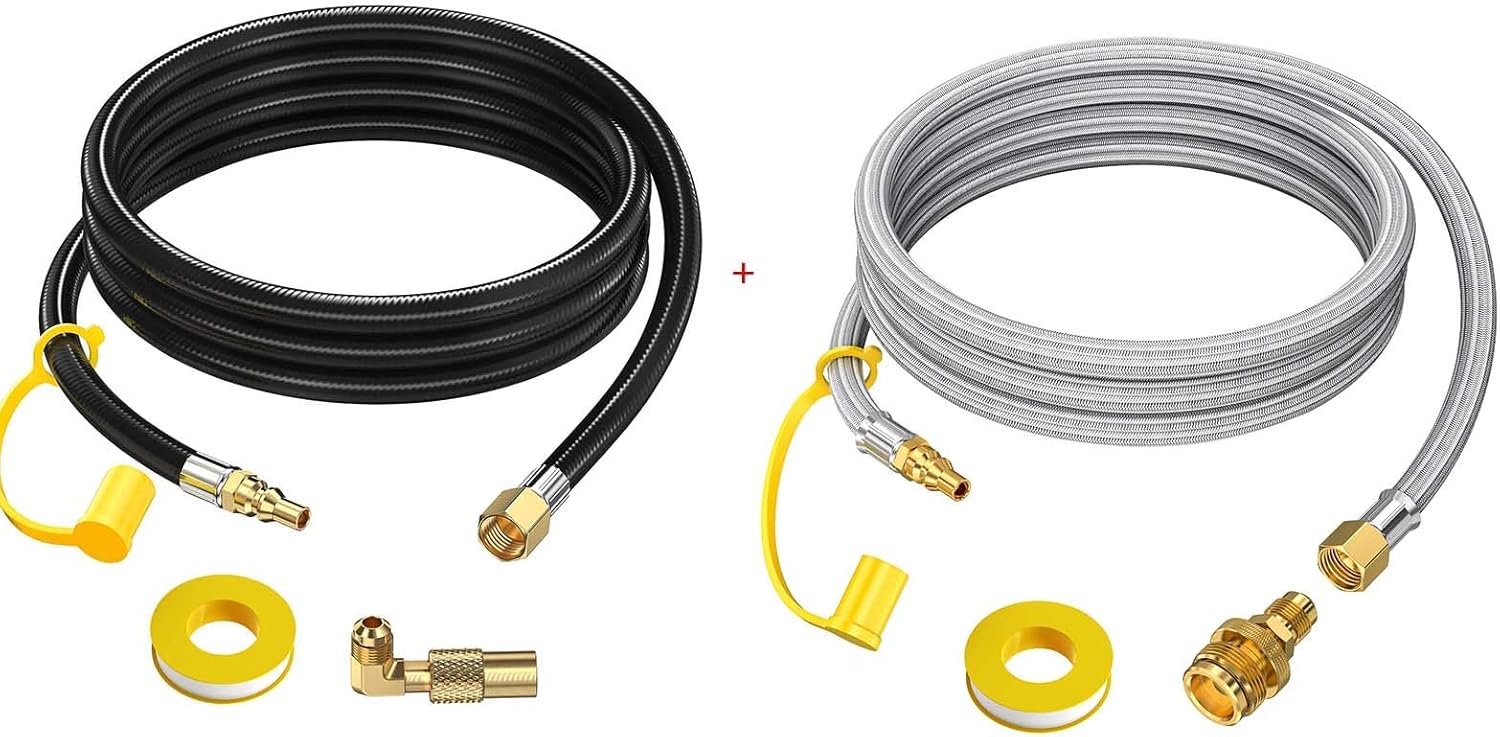 7 FT RV Propane Quick Connect Hose to Grill with Elbow Adapter for Blackstone&7FT 1/4'' Quick Disconnect Connect Propane Hose for RV to Grill, with Adapter Connects 1 LB Portable Appliance