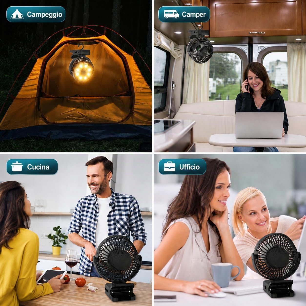Ventilatore a Clip 15,2 cm, 12000 mAh, Telecomando, LED, Timer | Ventilatore USB ricaricabile con timer e 3 velocità per casa, ufficio, camper e campeggio.