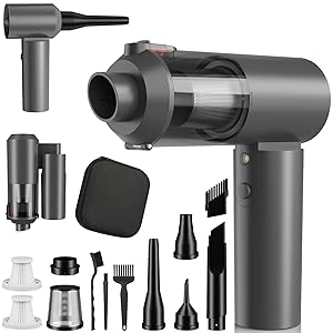 JYNSROU Car Vacuum Portable Cordless with 16000PA Ultra Suction 4-in-1 Foldable Air Duster & Brushless Motor Rechargeable Handheld Vacuum for Pet Hair, Car Seats, Home & Office Cleaning