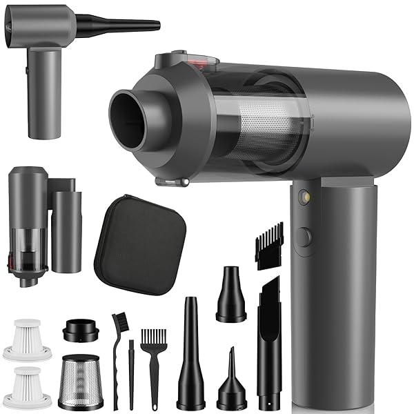 JYNSROU Car Vacuum Portable Cordless with 16000PA Ultra Suction 4-in-1 Foldable Air Duster & Brushless Motor Rechargeable Handheld Vacuum for Pet Hair, Car Seats, Home & Office Cleaning