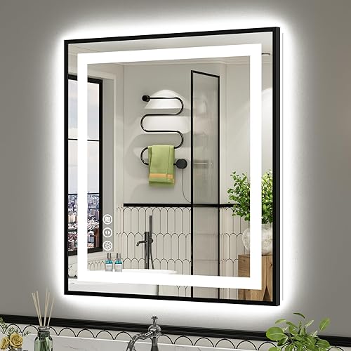 Miniatura 62 de Espejo de baño LED de 24 x 32 pulgadas con luces, retroiluminado y frontal iluminado, espejo de tocador de baño con luz antiniebla para pared