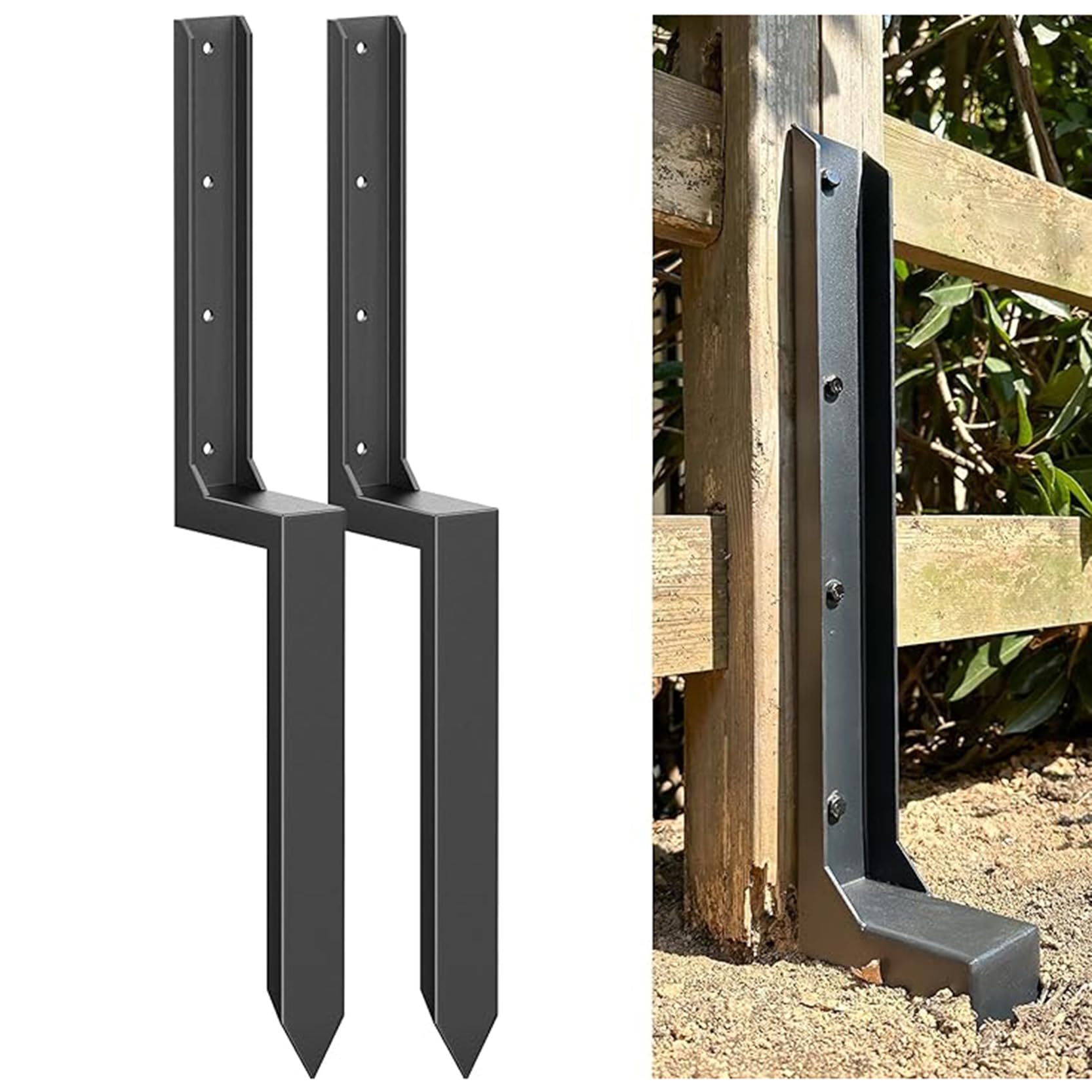 GOUZIBHD Fence Post Repair Kit, H-Shape Heavy Duty Steel Ground Stakes, One-Piece Anchor Stakes for Quick Fix Broken Leaning Fence Posts, Mailbox Post Anchor Bracket(Size:2PCS)