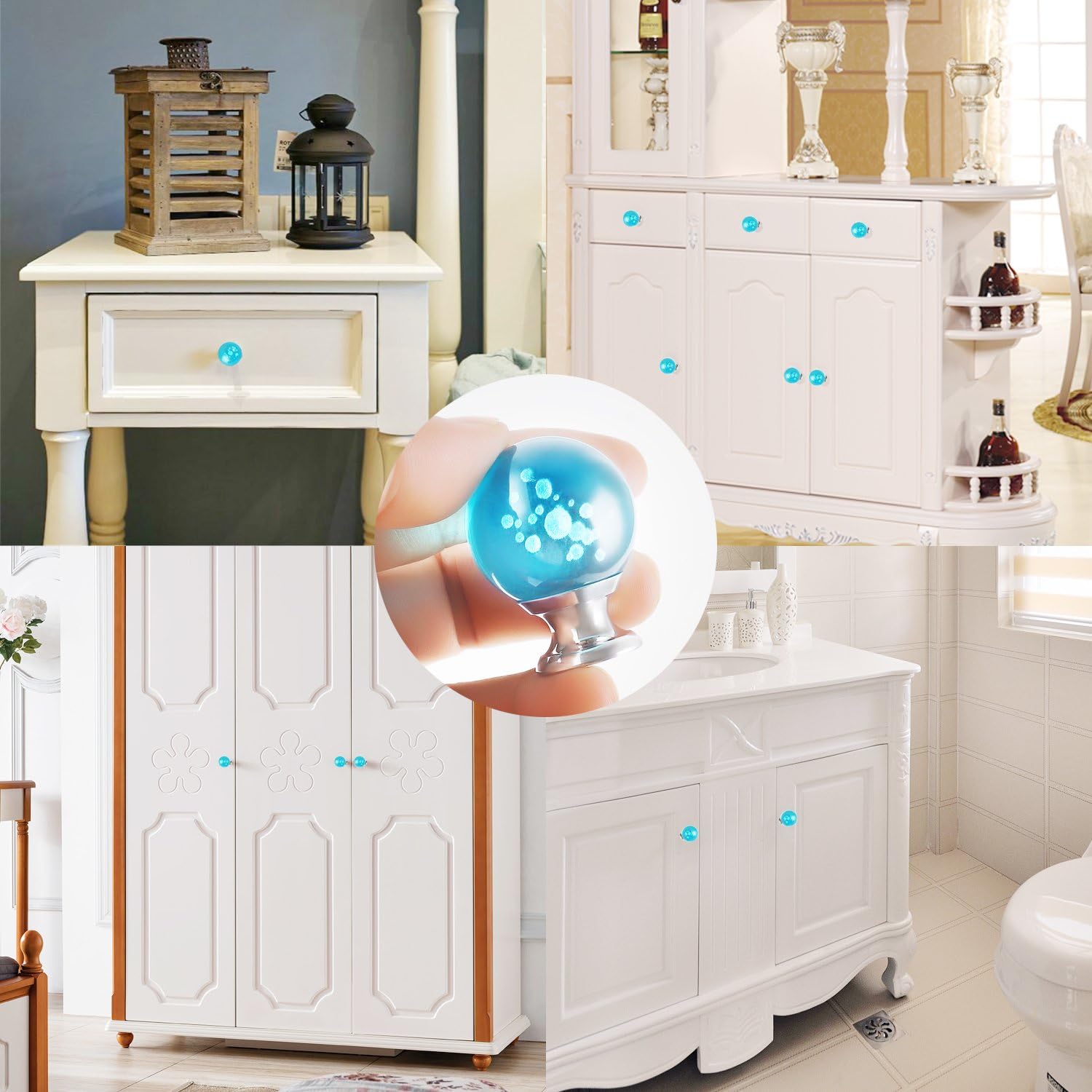 IFOLAINA 10 Pcs Crystal Cabinet Knobs Round Glass Kitchen Cupboard Drawer Dresser Bookcase Pull Handle with 3 Size Screws