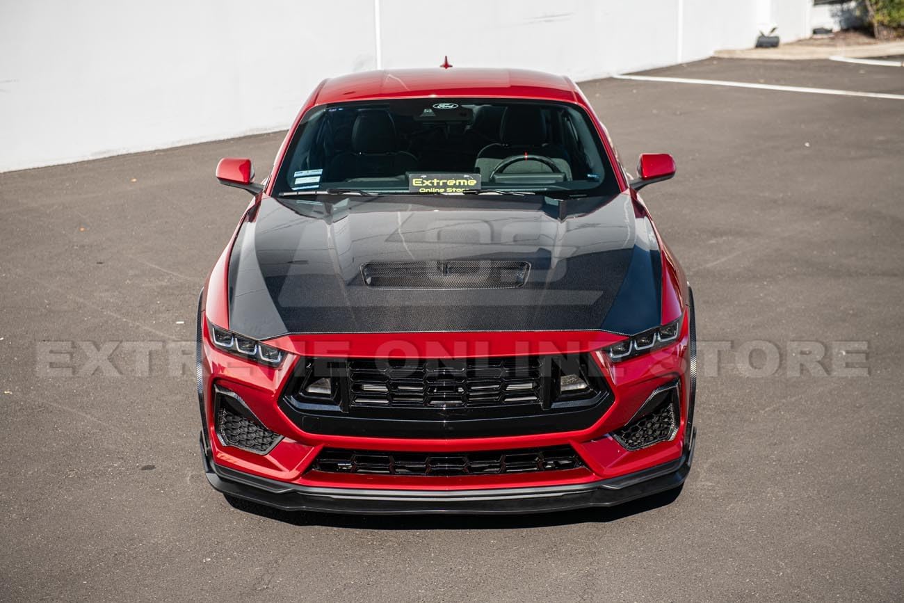 Replacement for 2024-Present Ford Mustang S650 Models | Performance Pack Style Add-On Front Bumper Lip Chin Spoiler Splitter Extension (Polyurethane - Plastic Black)