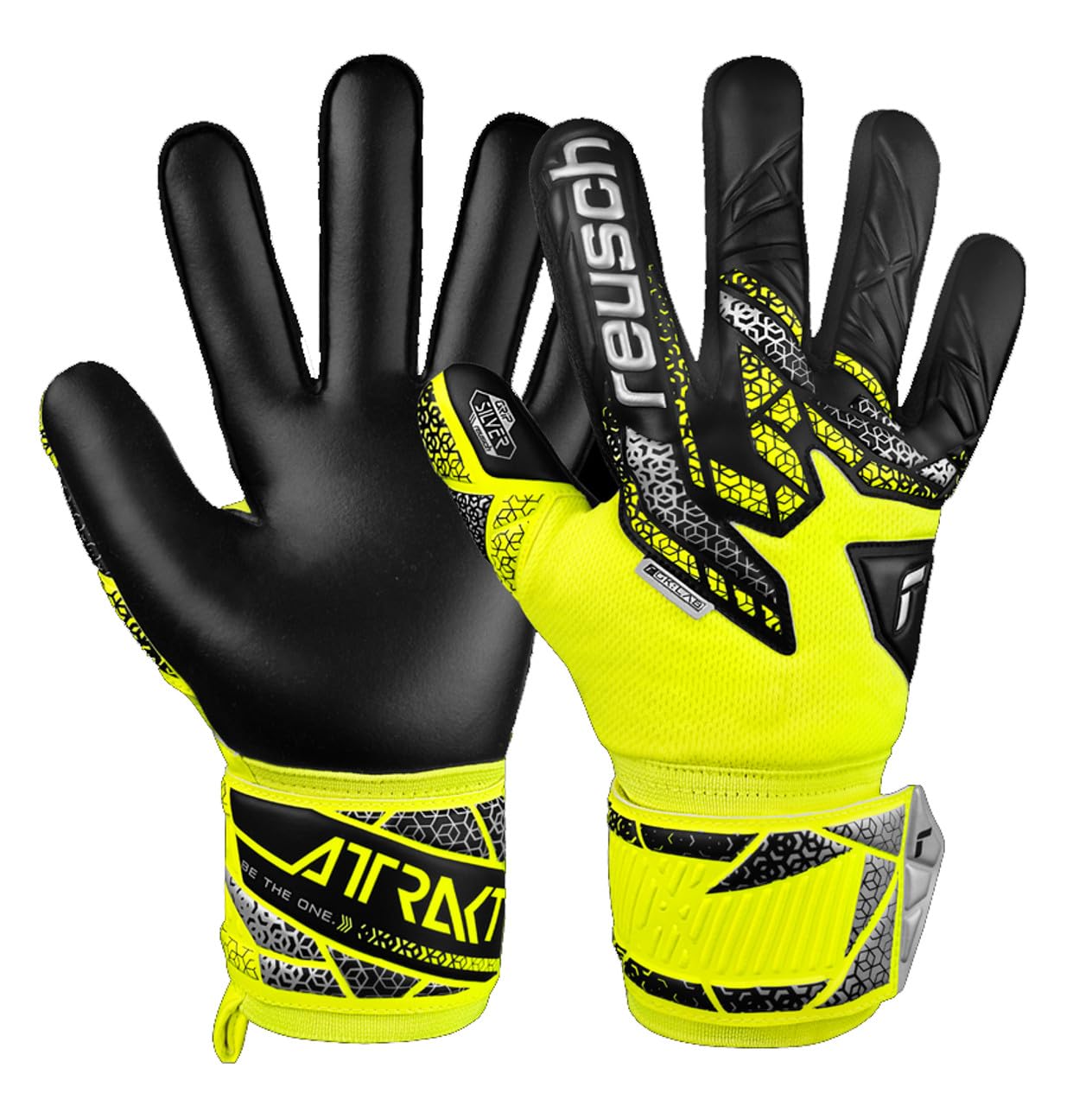 Reusch Attrakt Gold NC Finger Support Goalkeeper Gloves, Yellow/Silver/Black, Size 11