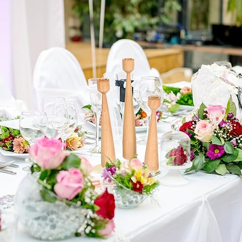 Miniatura 4 de Wooden Candleholder Set 3Pcs Beech Wood Rustic Candlestick Holders for Wedding Table Centerpiece Home Decor