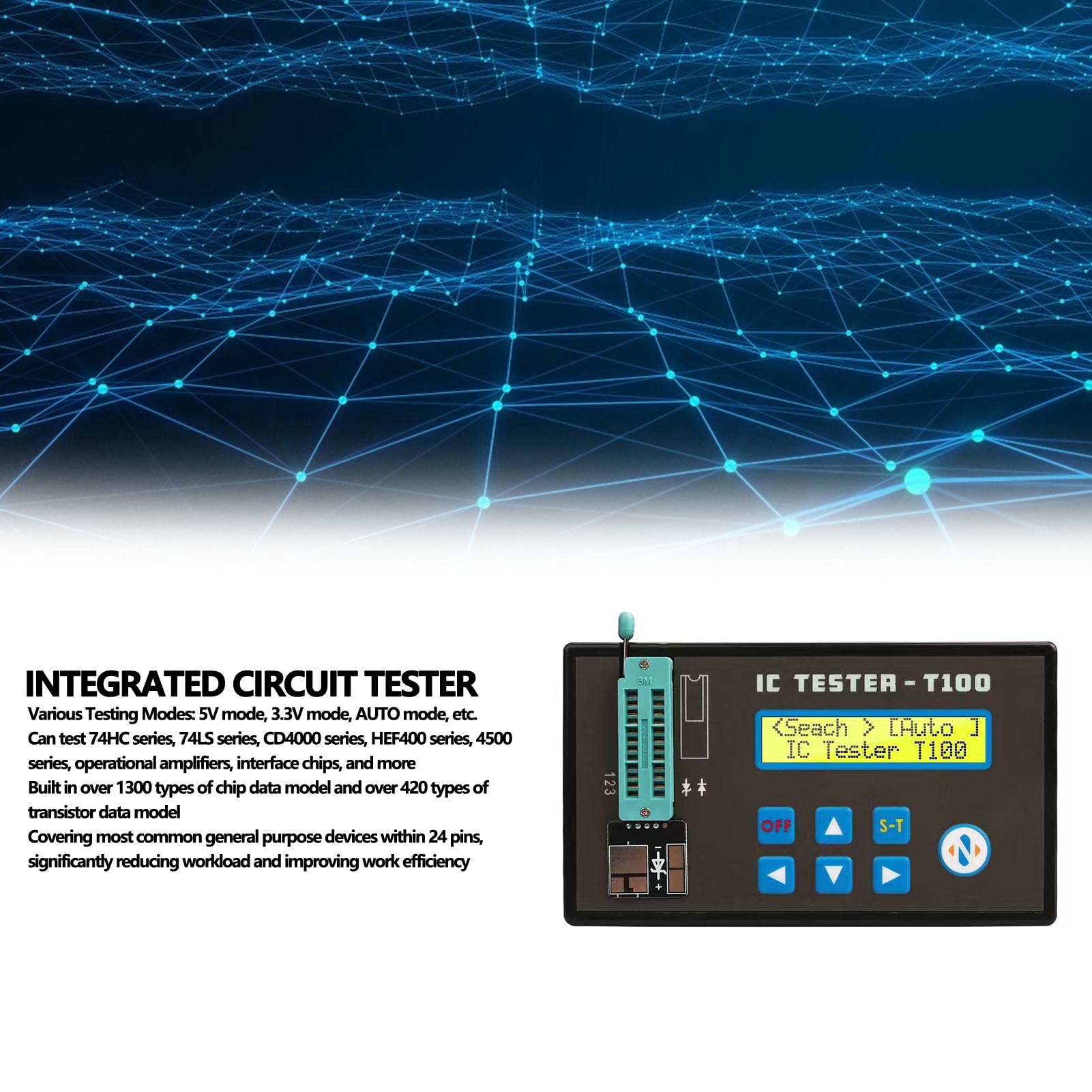 Tester per Circuiti Integrati, Misuratore di Transistor, Tester per Chip IC, con modalità AUTO 5V 3.3V per Optoaccoppiatori Serie 74HC 74LS CD4000 4500.