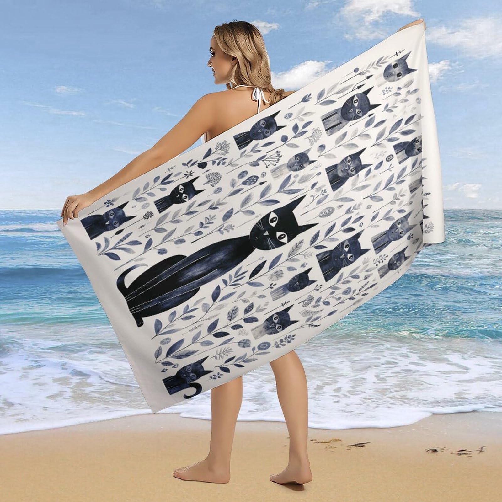 Simple - Toallas de baño unisex de gato negro, toalla de playa ligera de secado rápido, toalla de baño para viajes, deportes, piscina, natación, baño, camping, yoga, adultos, 160 x 80 cm