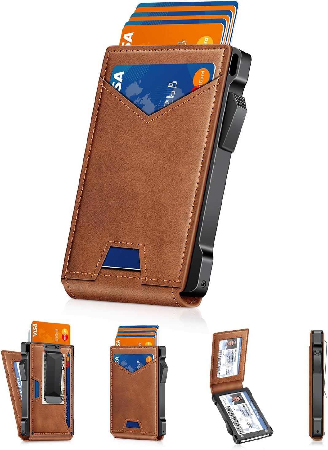 Wallet for Men RFID Wallet with 2 ID Windows & Money Clip, Slim Pop Up Card Holder for 10-12 Cards, Bifold Minimalist Smart Wallet for Front Pocket, Compact Metal Credit Card Holder, Gifts for Men - imagen 6