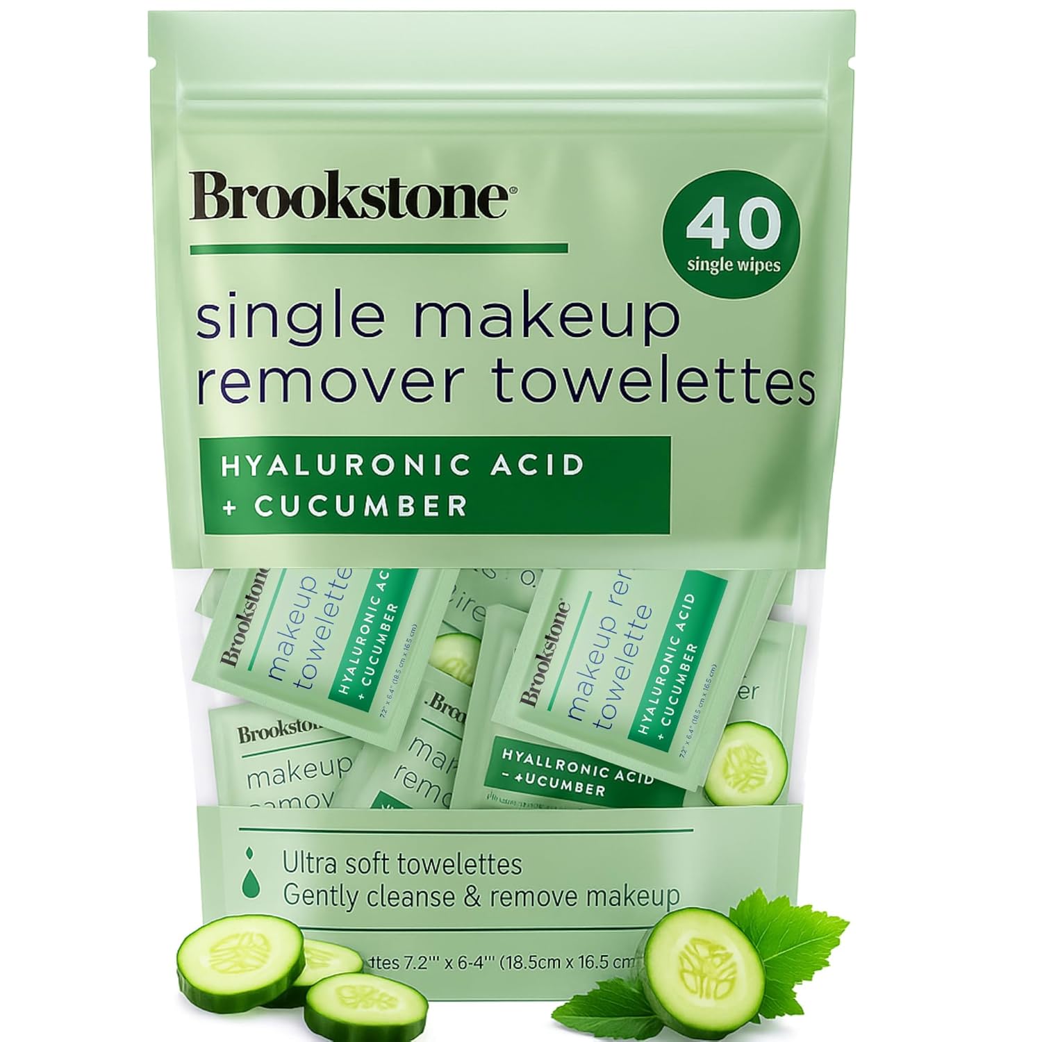 Brookstone Makeup Remover Wipes Individually Wrapped – Bulk Eye & Face Wipes for Travel, Single Makeup Remover Packets for Mascara, Oil & Dirt – Alcohol-Free Cleansing Towelettes, 40 Count.