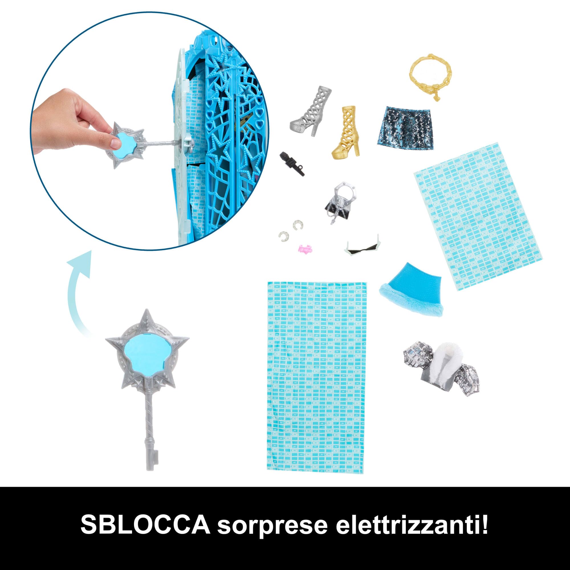 Monster High Segreti da Brivido - Frankie Stein I Misteri di Hauntlywood, bambola con abiti, guardaroba e 19 accessori glamour a sorpresa inclusi, giocattolo per bambini, 4+ anni, JBG81