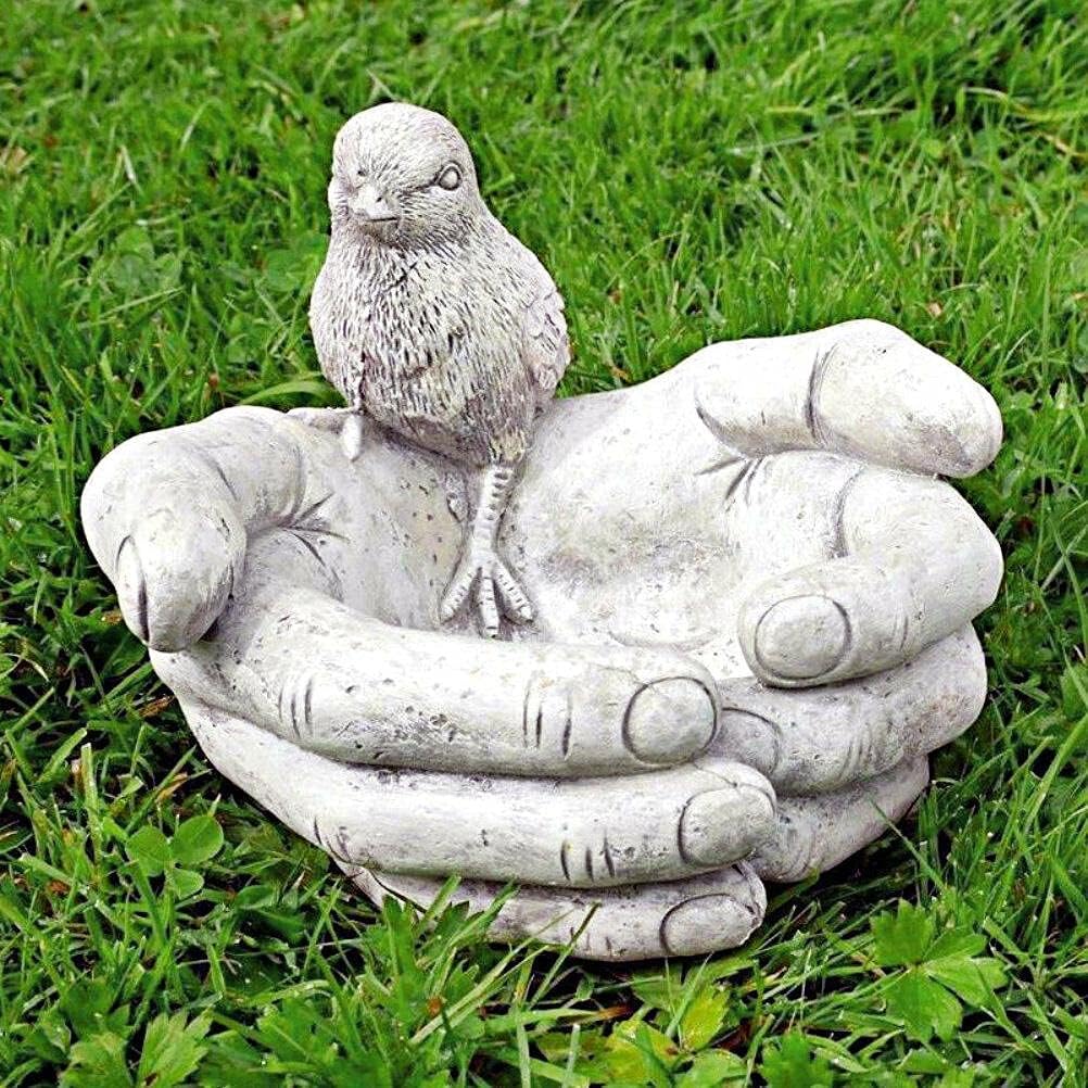 Brteyes Hand-Shaped Bird Bath Feeder Creative Bird Feeder Outdoor Garden Decorations Ornaments for Patio Porch Pathway Yard