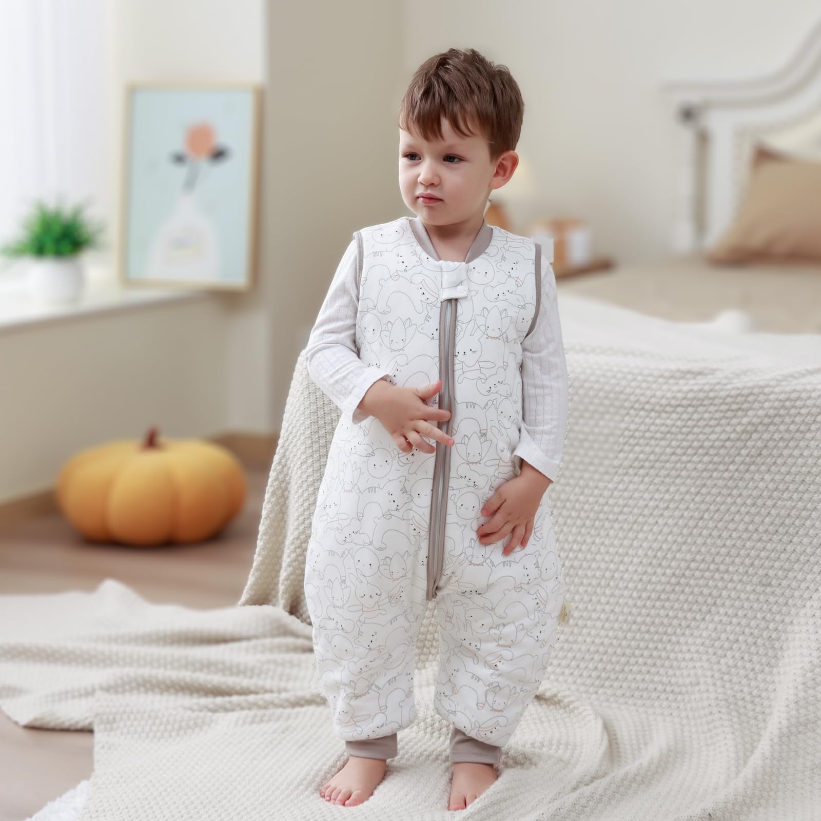 MIKAFEN Bambini Sacco nanna invernale con gambe 2,5 Tog,100% cotone,Sacco nanna con piedini,95-105 cm/3-4 anni,Gattino