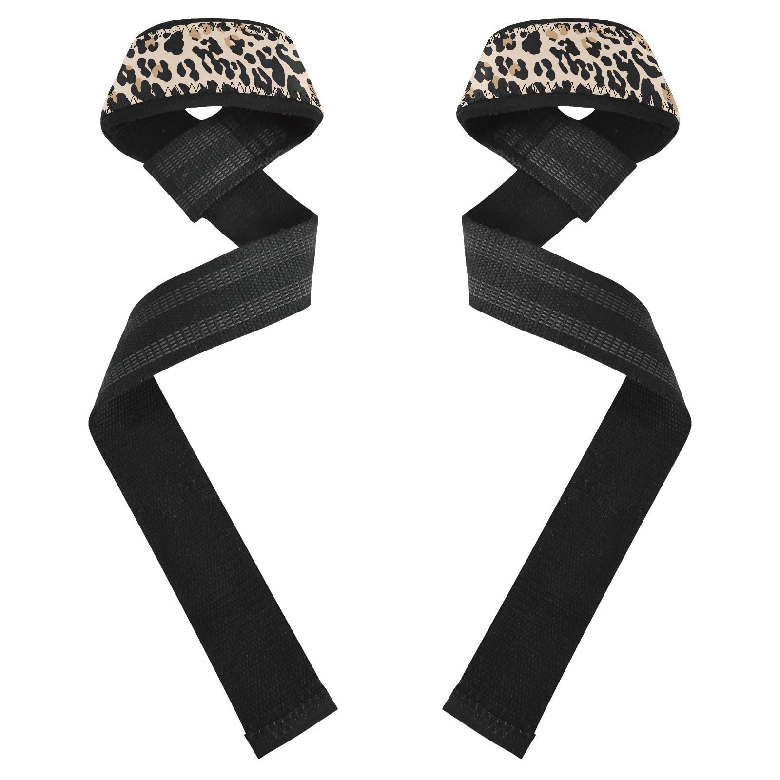 Nander Fashion Leopard Print Wrist Straps for Weightlifting,Lifting Straps with Neoprene Cushioned Wrist Padded and Anti-Skid Silicone for Strength Training,Bodybuilding,Deadlifting