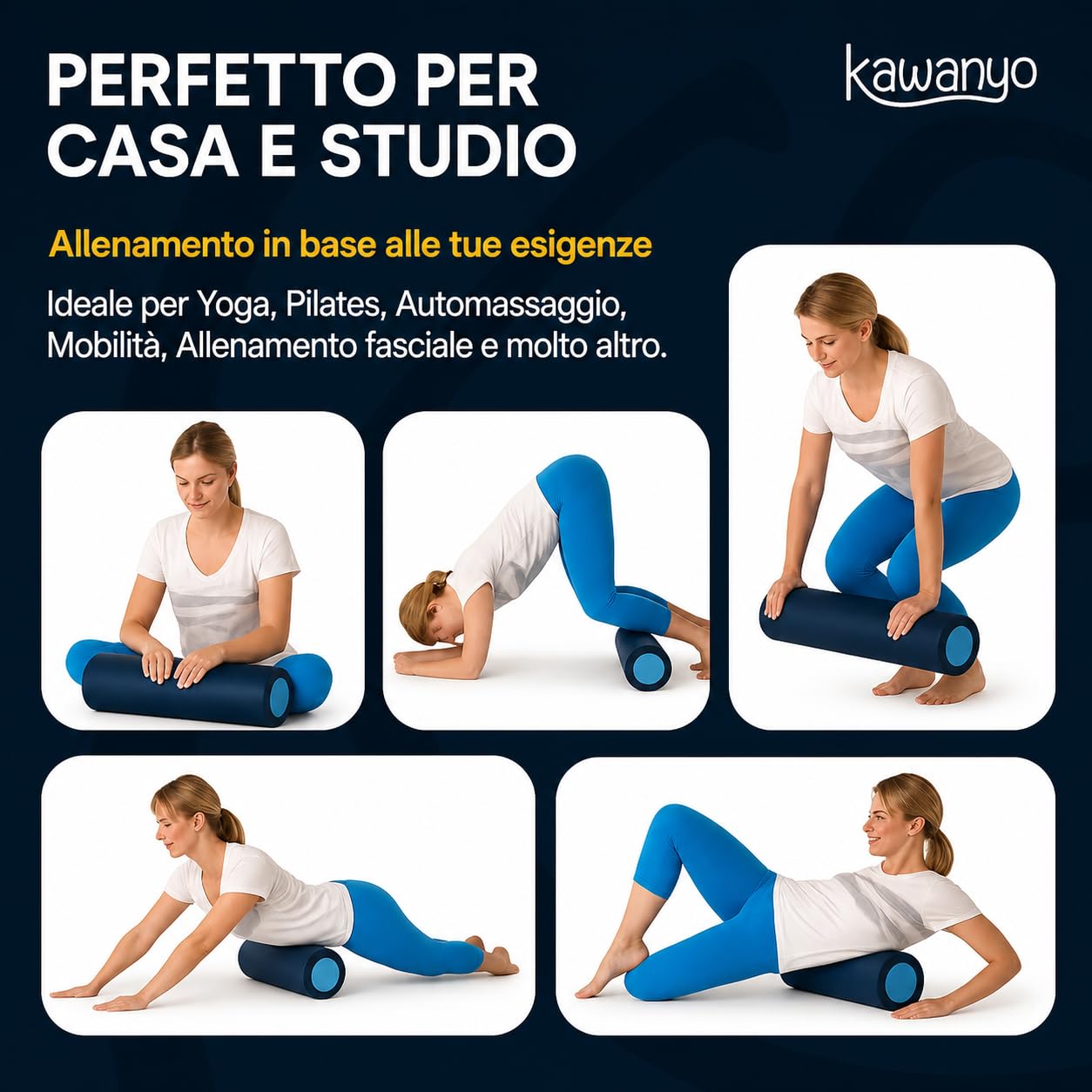 Rullo da pilates 90 cm per esercizi di stabilità e bilanciamento – aiuto per esercizi di pilatestraining – Rullo yoga in schiuma dura per yoga, fitness, ginnastica, riabilitazione e terapia