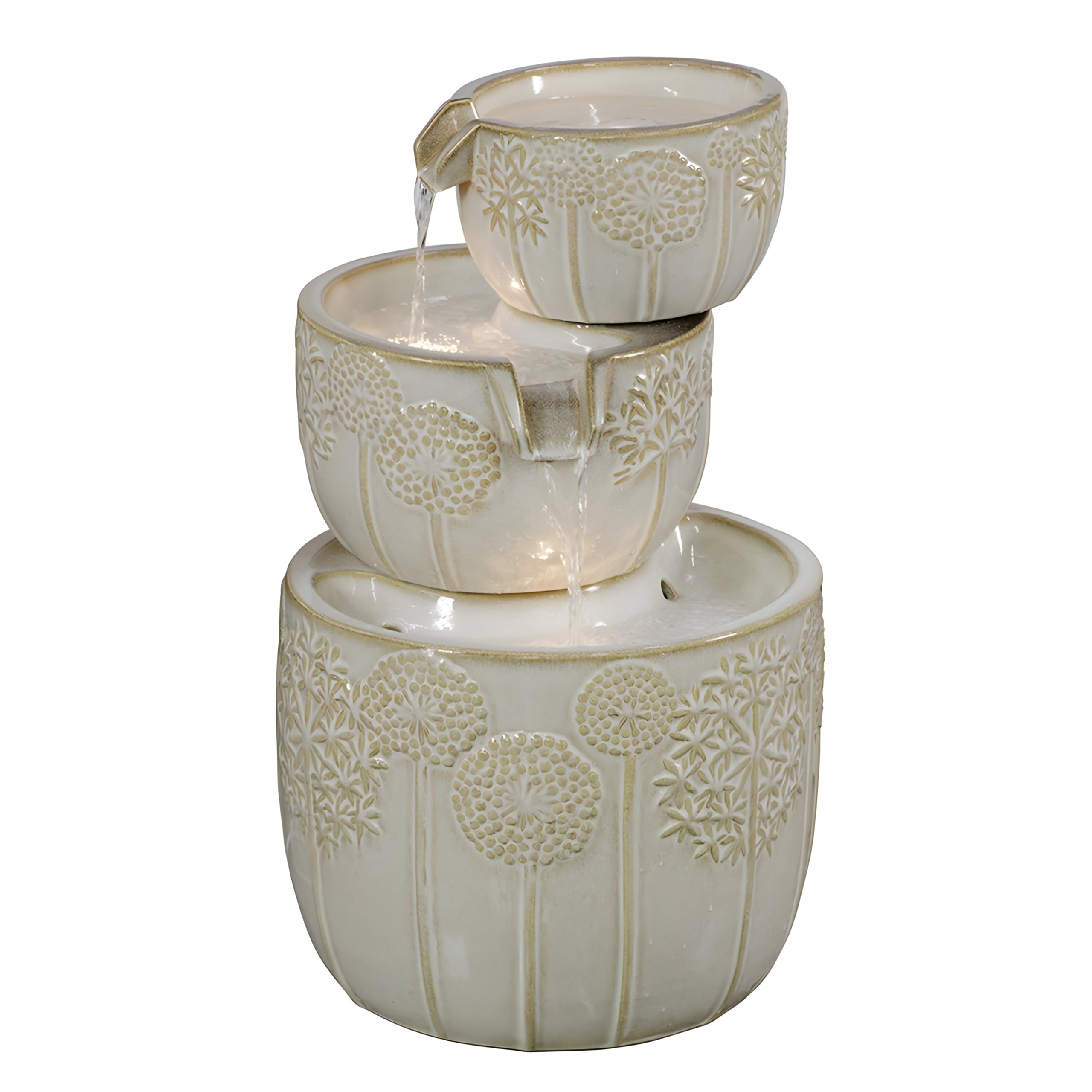 Primrose 62cm 3 Tier Ceramic Bronte Cascading Bowls Patio Water Feature with LED Lights