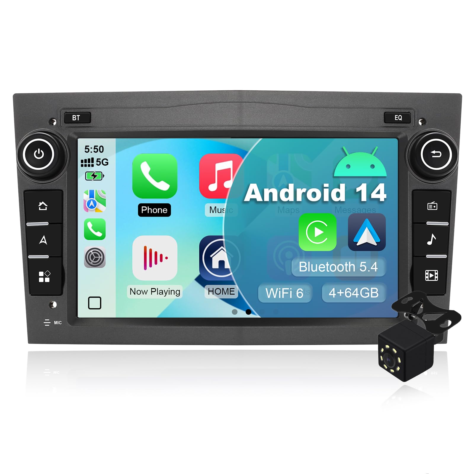 4+64G 7 Inch Android 14 Car Stereo Radio for Opel Vauxhall Corsa C/D Zafira B Astra G/H Meriva Combo Signu Wireless Apple CarPlay Android Auto FM RDS GPS WiFi Navigation Multimedia Player